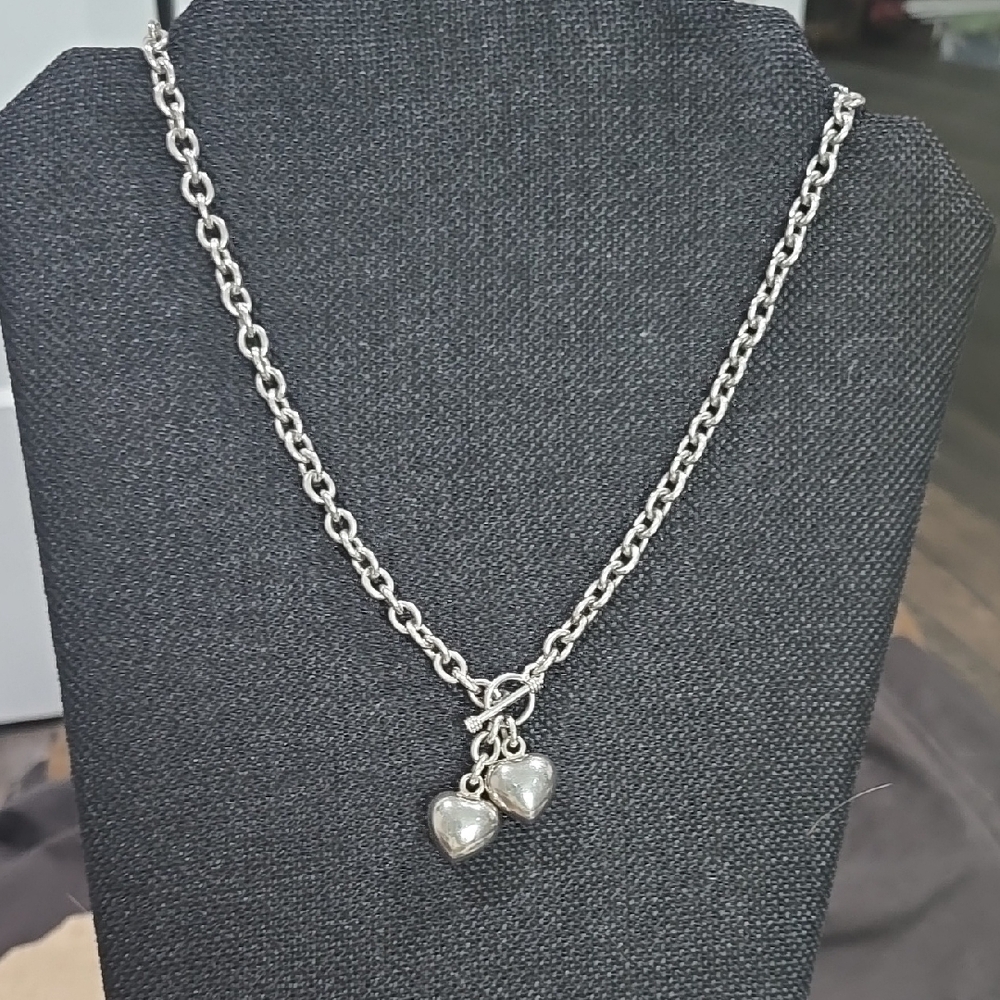 Vintage Sterling 2 Heart Pendant Necklace
